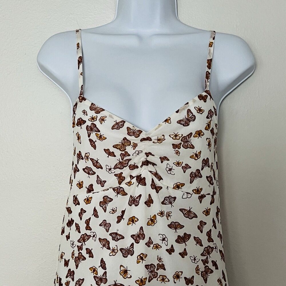 Ultra Flirt Y2K Butterfly Midi Dress Size Medium Sheer White Brown Ruffle Lined - Picture 3 of 15